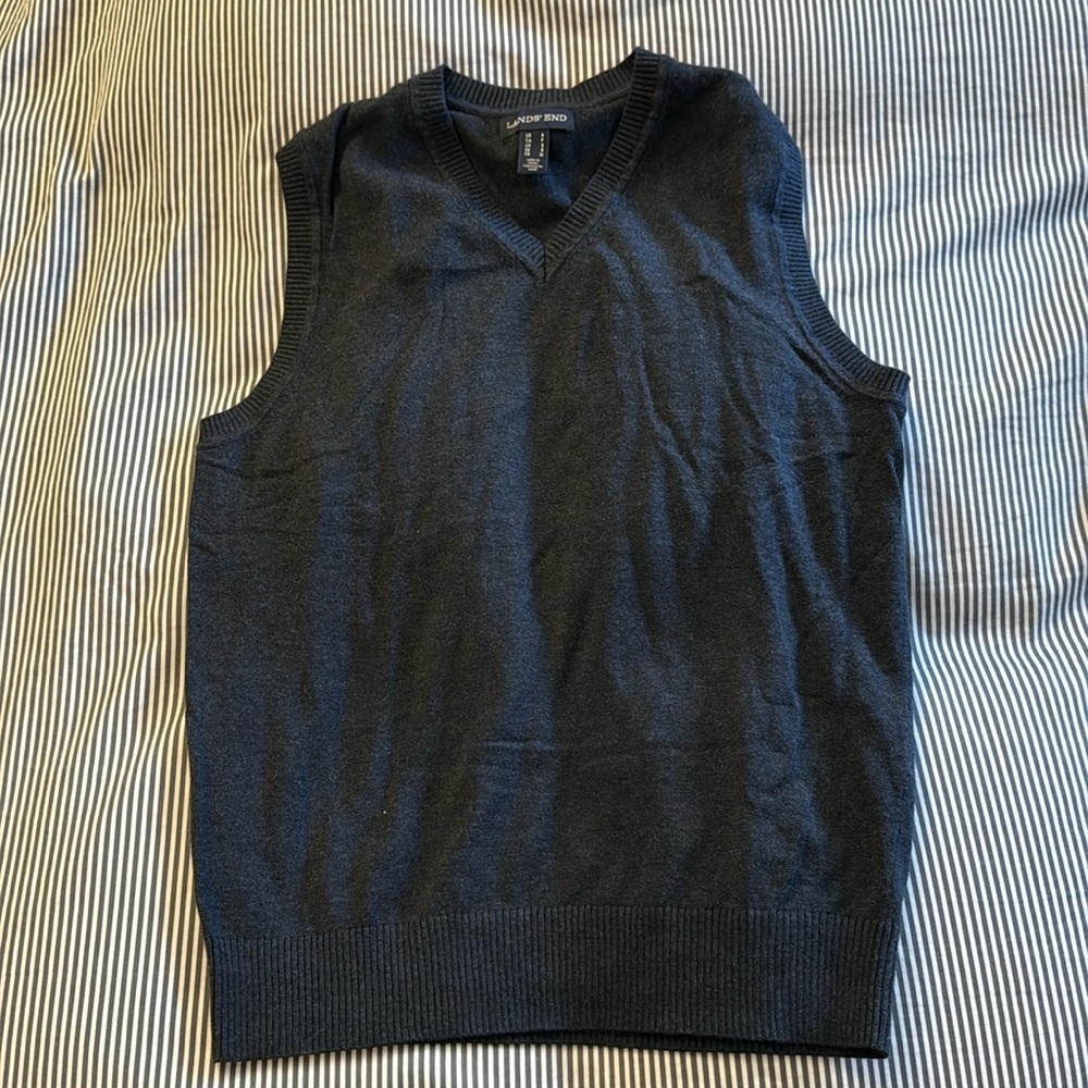 Lands End Blue Cotton Sweater Vest Size S